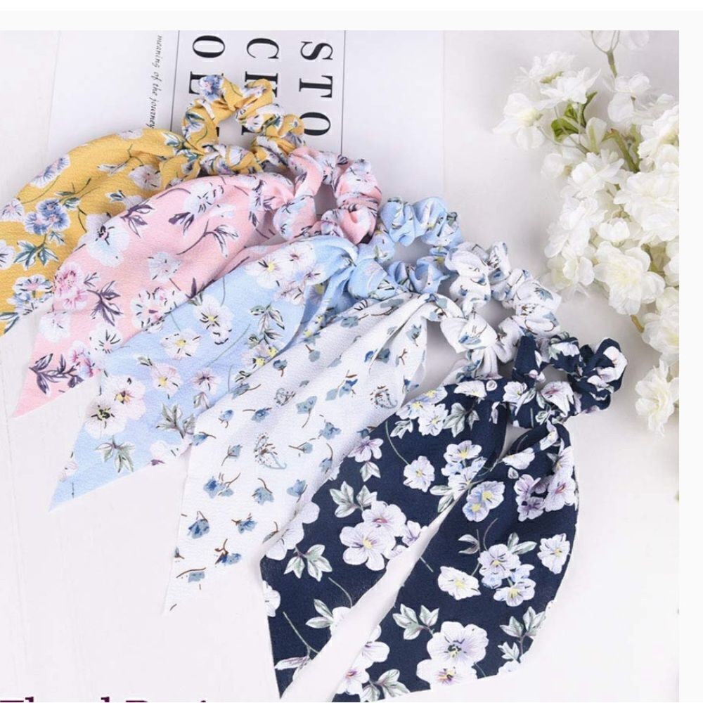 5 for $25 Floral Light  Blue SCARF SCRUNCHY - Picture 6 of 7